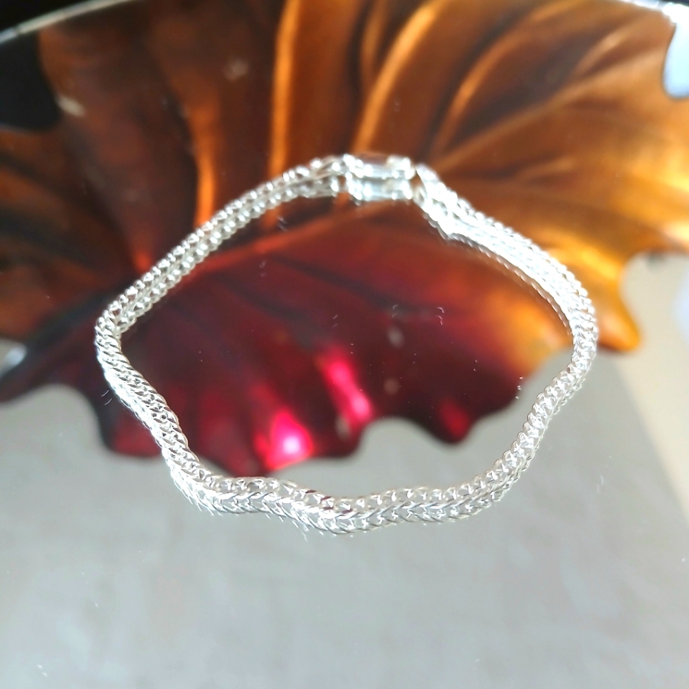 925 Sterling Silver Micro Rambo bracelet Italian Double Curb link